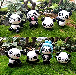 Chris.W 8pcs Dollhouse Miniature Panda Figurines Animal Figure Fairy Garden Terrarium Decorations Ornaments