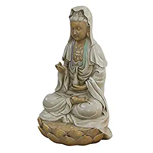 Design Toscano EU1017 Asian Goddess Guan Yin Seated on Lotus Outdoor Garden Statue, 12 Inch, full color