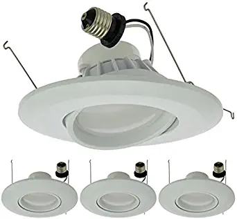 LEDwholesalers 6" (5"-Compatible) Recessed Dimmable 15W LED Adjustable Head Downlight with White Trim, ETL & Energy Star (4-Pack), Warm White 3000K, 2216WW-30Kx4