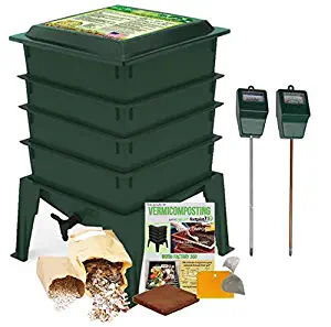 Worm Factory 360 Composting Bin + Moisture and pH Testing Meter Worm Farm Kit (Green)