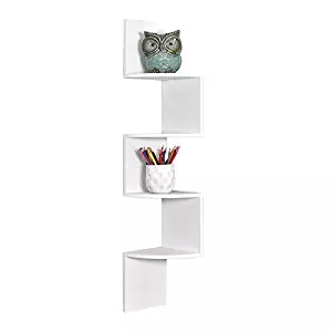 WELLAND White Finished Floating Shelf,Zig Zag 4 Tiers Corner Wall Mounted Shelf