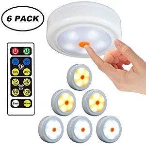 WRalwaysLX Remote Control LED Cabinet Light Cool/Warm Adjustable Night Light, Operates On 3x1.5V AA Batteries (Not Included) for Kitchen Under Cabinet Lighting,Closets, Cabinets, Counters. (6Pack)