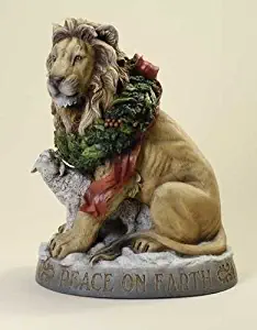 Roman 19 Yellow and Brown Lion with Lamb Peace on Earth Christmas Figure