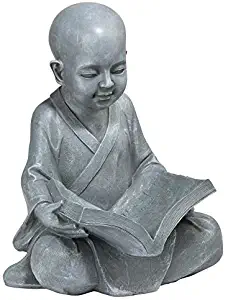Design Toscano Baby Buddha Studying The Five Precepts Asian Decor Garden Statue, 12 Inch, Greystone