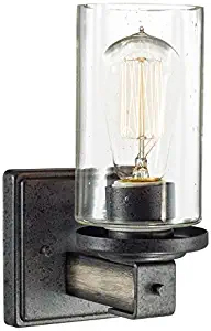 Kichler Lighting Barrington 1-Light Anvil Iron and Driftwood Cylinder Wall Sconce Vanity Light, 8.7" H