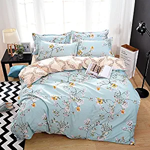 KFZ Bed Set Bedding Set Duvet Cover Set (No Comforter/Fitted Sheet) Include Duevet Cover Flat Bed Sheet Pillowcase XS Full Sheets Set Star Dandelion Flower Design (Happy Flower, Green, Full, 70"x86")