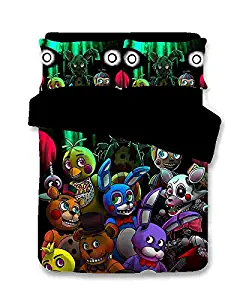 Tghd86 Znn FNAF Five Scary Nights Twin/Full/Queen/King Comforter Set with Pillow Sham and Duvet Cover Bedding 3 Pieces