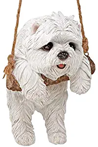 Design Toscano White Maltese Puppy on a Perch Hanging Dog Sculpture, 8 Inches, Full Color