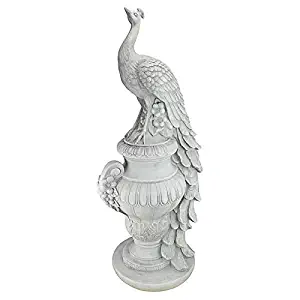 Design Toscano Staverden Castle Peacock on an Urn Garden Statue, 34 Inch, Polyresin, Antique Stone