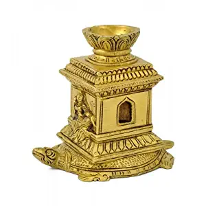 Gangesindia Brass Tortoise Stand With Lakshmi Carving (3.50"H x 2.90"W x 4.25"D) Gold