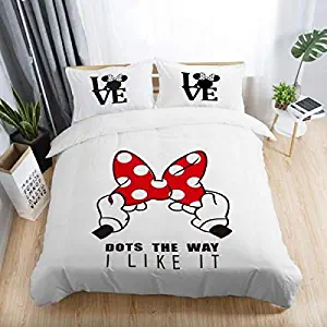 Best Quality - White Red Mickey Minnie Mouse 3D Printed Bedding Sets Adult Bedroom Decoration Duvet Cover Set Size - US King(3pcs)