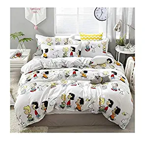 KFZ Bed Set Beddingset Duvet Cover No Comforter Flat Sheet Pillowcases KSN1904 Twin Full Queen King Sheets Set Dog Player Cherry Printed for Kids (Happy Family, White, Queen 80"x90")