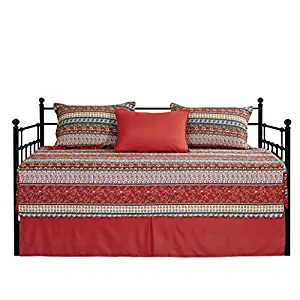 Best Bedding Set Striped Classical 5-Piece Patchwork Quilted Daybed Cover Set (Red)
