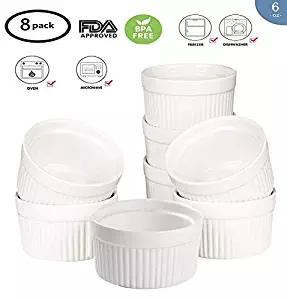 Accguan Set of 8 PCS 6 oz Round Porcelain Oven Safe Ramekin Dessert Souffle Baking Dish(3.5 INCHES) (White)