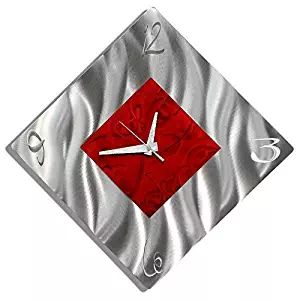 Red Metal Decorative Wall Clock, Abstract Modern Clock for Living Room or Kitchen, Jon Allen Metal Art, Fresh Start Clock