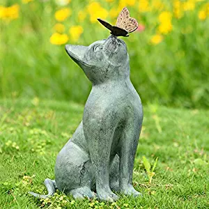 SPI Home Cat and Butterfly Curiosity Garden Statue Green 7.5" x 10.5" x 15"