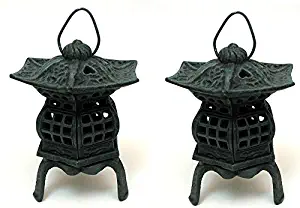 Cast Iron Footed Pagoda Lantern Home Patio Light Statue Decor (SET OF 2)