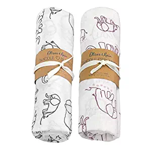 Oliver & Rain Organic Muslin Swaddle Sampler, 2-pack Newborns - Purple and Gray Elephant Print