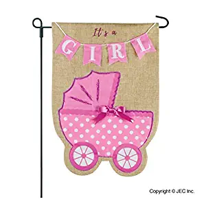 JEC Home Goods New Baby Garden Flag - Double Sided Burlap Garden Flag 12x18 - It's A Girl Garden Banner