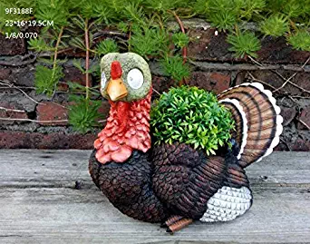 Solar Garden Decor Figurine - Turkey Planter | LED Outdoor Decoration Figure | Light Up Decorative Statue Accents for Yard, Patio, Lawn, or Deck | Great Housewarming Gift Idea (Green)