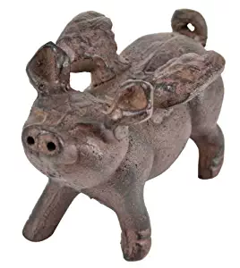 Whimsical Cast Iron Flying Pig Statue