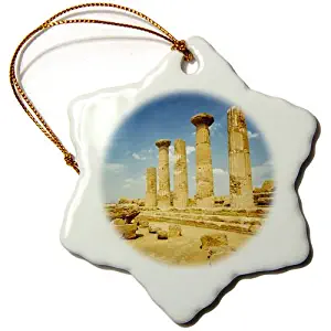 Snowflake Porcelain Ornament Ancient Architecture Sicily, Temple of Hercules, Ancient Architecture Christmas Tree Hanging Ornament Gift