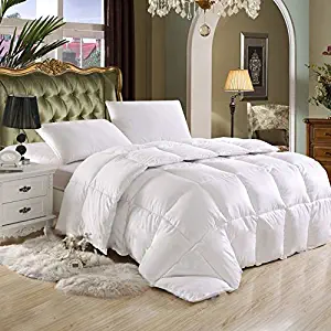 Grandeur Linen's Twin Extra Long (XL) Size Luxurious 1000 Thread Count Goose Down Alternative Comforter, 100% Egyptian Cotton Cover, Solid White Color, 750 Fill Power, 50 Oz Fill Weight