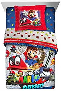 Super Mario Nintendo Odyssey 5pc Twin Comforter and Sheet Set Bedding Collection, new 2018