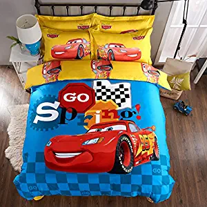 Casa 100% Cotton Kids Bedding Set Boys Lightning McQueen Duvet Cover and Pillow Cases and Fitted Sheet,4 Pieces,Queen