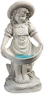 Design Toscano Sophie in her Sundress Garden Statue Bird Bath Feeder, 21 Inch, Polyresin, Antique Stone