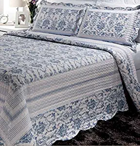 Patch Magic Wisteria Lattice 3 Quilt, Queen, Blue, 3 Piece