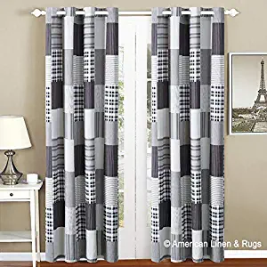 All American Collection Black and Grey Modern Plaid Bedspread and Pillow Sham Set | Matching Curtains Available! (Panel)