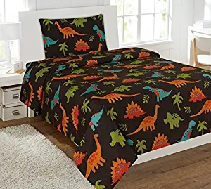 WPM Dinosaur Brown print bedding set choose from Full/Twin comforter or bed sheets or window curtains panels for kids/girls/boys room (Twin Sheets)