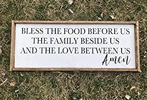 CELYCASY Bless The Food Before us, The Family Beside us and The Love Between us Amen Sign, Dining Room Decor, Prayer Sign, Farmhouse Decor