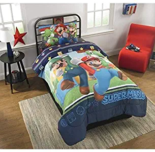 Super Mario Bros Twin Comforter & Sheet Set (4 Piece Bed In A Bag)