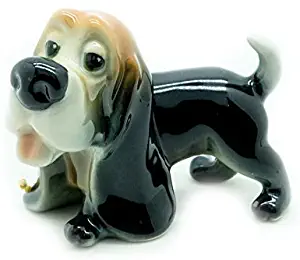Grandroomchic Animal Miniature Handmade Porcelain Statue Basset Hound Dog Figurine Collectibles Gift