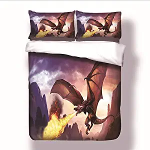 StarFashion Duvet Cover Set with Zipper Closure-3 Piece Game of Thrones Dragon Fire Splatter (1 Duvet Cover + 2 Pillow Shams) Ultra Soft Hypoallergenic Microfiber No Comforter (Twin)