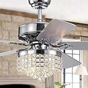 LuxureFan 52" Crystal LED Chrome Ceiling Fan Light Fixture Gorgeous Crystal 5 Reverse Wood Blades Modern Chandelier with Remote Control Decoration Home/Living Room