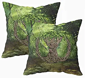 TOMWISH 2 Packs Hidden Zippered Pillowcase Celtic Tree of Life 18X18Inch,Decorative Throw Custom Cotton Pillow Case Cushion Cover for Home
