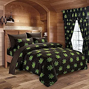 Pot Leaf Print Microfiber Sheet Set (Black, Full) by Regal Comfort