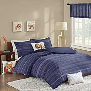 INK+IVY Kids Oliver Full/Queen Duvet Cover Set Kids Boy - Navy, Stripe – 4 Piece Bed Set Cover – 100% Cotton Kid Boys Bedding Set