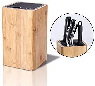 KITCHENDAO Deluxe Universal Knife Block with Slots for Scissors and Sharpening Rod - Eco-Friendly Bamboo Knife Holder for Safe, Space Saver Knives Storage - Unique Slot Design to Protect Blades