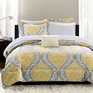 Mainstays Yellow Damask Coordinated Bedding Set Bed in a Bag - Full by Mainstay