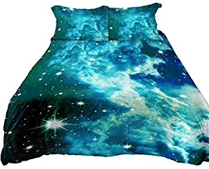 Anlye Galaxy Bedding Set Twin Size 3D Print Green Space Duvet Cover Set Twin Size Green Nebula Never Fade Twin Size Outer Space Donna Cover(3PCS)