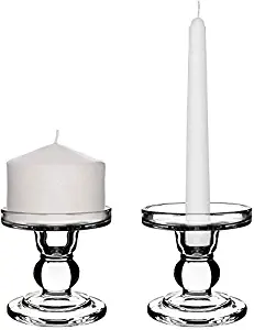 Centanni Essentials Clear Glass Candle Holders Set of 2 for Pillar Taper & Tealight Candles, Ideal for Wedding Centerpieces & Home Decor (3.5")