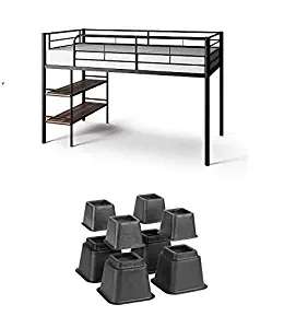 Mainstays Beckett Kids Metal Twin Loft Bed with Open Book Shelf with Risers (Black)