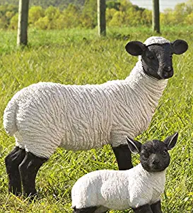 Plow & Hearth 54090 Standing Suffolk Sheep Resin Garden Statue