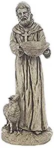 Solid Rock Stoneworks St Francis with Lamb Yard Art Stone Statue 25in Tall Buff Color