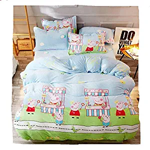 Bed Set Bedding Sheets Set Fleece Warm Duvet Cover Flat Sheet Pillowcase KSN Twin Queen King No Comforter Mcow Cat Pineapple Rabbit Designs for Kid (Love Pig, Pink, Twin 60"x80" 3pcs)