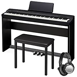 Casio PX-160 Privia Touch Sensitive 88 Key Tri Sensor Scaled Hammer Action Keyboard Digital Piano with 18 Built-In Tones Package with Bench, Stand, Keyboard Pedal and Open Ear Headphones